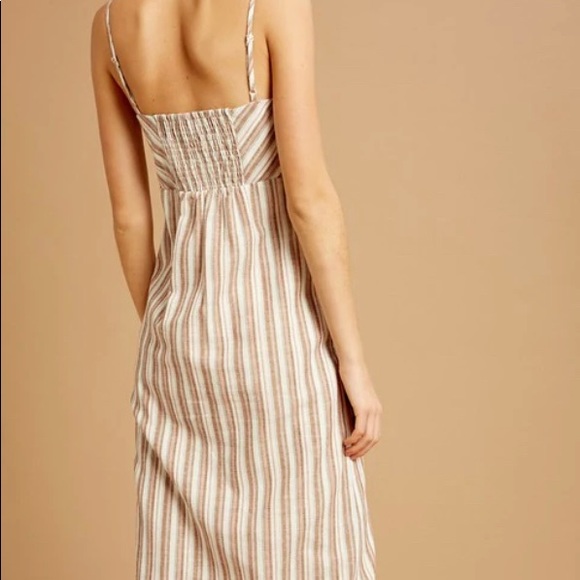 Daisies Tan White Striped Button Down Dress Size S - Picture 2 of 6